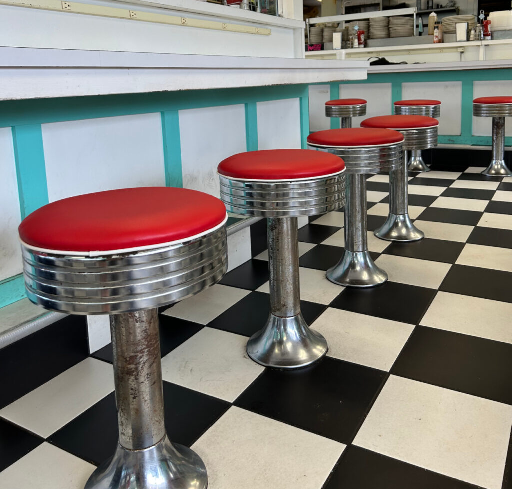 Cafe Stools with Repaired Tops